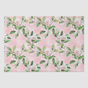 White Mistletoe On Pink Vintage Christmas  Tissue Paper