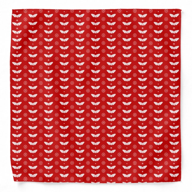White Mistletoes on Red Background Christmas Bandana (Front)