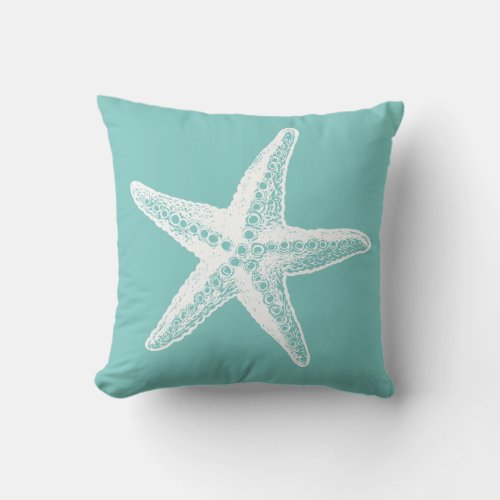 White Mod Starfish Beachy Throw Pillow