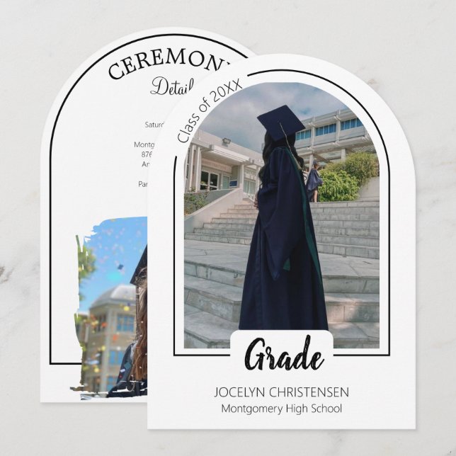 White Modern and Elegent  Graduation Invitation (Front/Back)