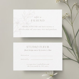 White   Modern Boho Minimal Floral Referral Card