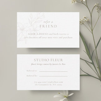 White | Modern Boho Minimal Floral Referral Card