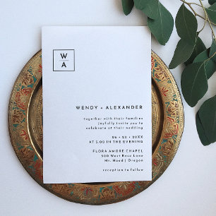 White Modern Bold Monogram Crest Wedding Invitation