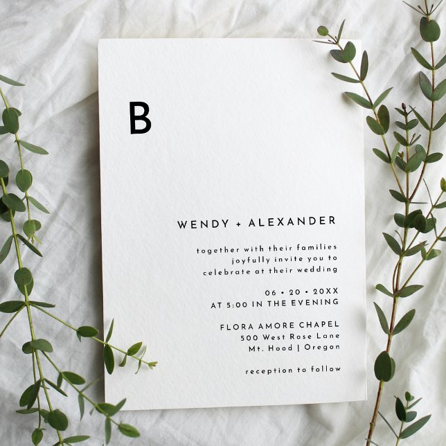 White Modern Bold Monogram Wedding Invitation (Creator Uploaded)
