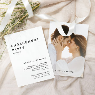 White Modern Bold Photo Engagement Party Invitation
