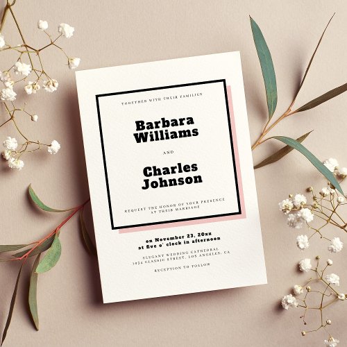 White modern bold typography contemporary wedding invitation
