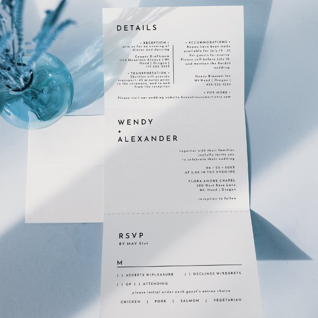 White Modern Bold Wedding All in One Tri-Fold Invitation (Creator Uploaded)