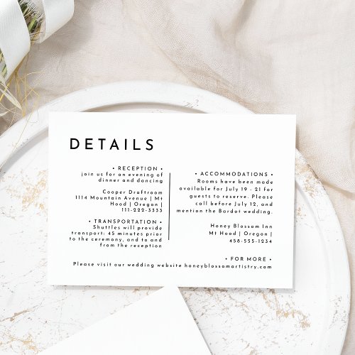 White Modern Bold Wedding Details Enclosure Card
