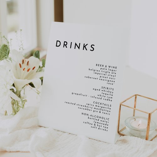 White Modern Bold Wedding Drinks Menu Pedestal Sign