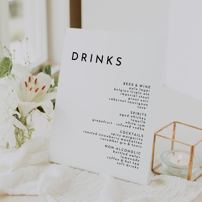 White Modern Bold Wedding Drinks Menu Pedestal Sign (Creator Uploaded)