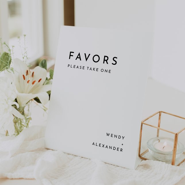 White Modern Bold Wedding Favors Pedestal Sign (Creator Uploaded)