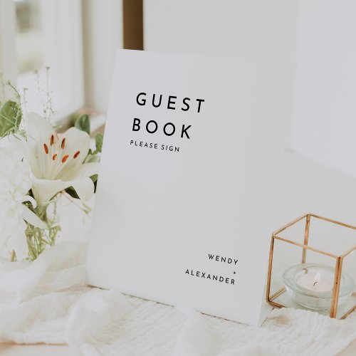 White Modern Bold Wedding Guest Book Pedestal Sign