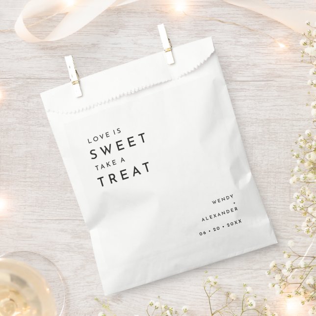 White Modern Bold Wedding Love Is Sweet Favor Bag (Clipped)