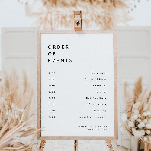 White Modern Bold Wedding Order of Events Sign