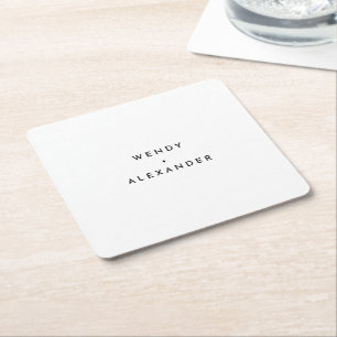 White Modern Bold Wedding Square Paper Coaster