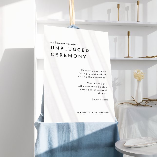 White Modern Bold Wedding Unplugged Ceremony Sign (Creator Uploaded)