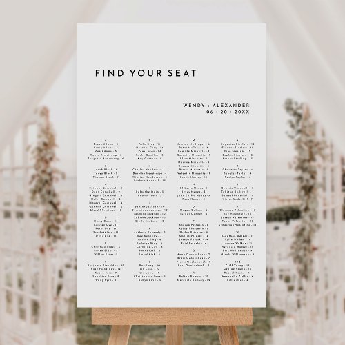 White Modern Bold Wedding Vertical Seating Chart Foam Board