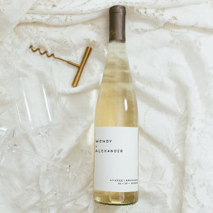 White Modern Bold Wedding Wine Label