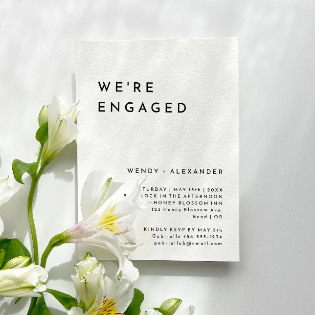 White Modern Bold We're Engaged Engagement Party Invitation (Creator Uploaded)