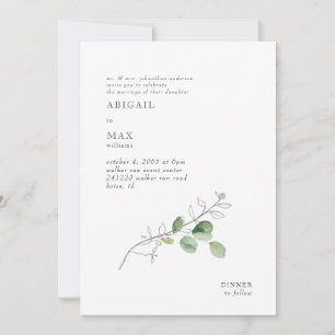 White Modern Botanical Foliage Wedding Invitation