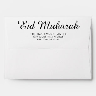 White Modern Brush Script Eid Mubarak Envelope