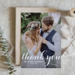 White Modern Calligraphy Photo Wedding Thank You Card<br><div class="desc">Send thanks to family and friends with this customizable photo thank you card. It features a modern typography and editable greenery pattern. Personalize by adding your photo and details. This photo thank you card is perfect for weddings,  graduations,  birthdays and other events.</div>