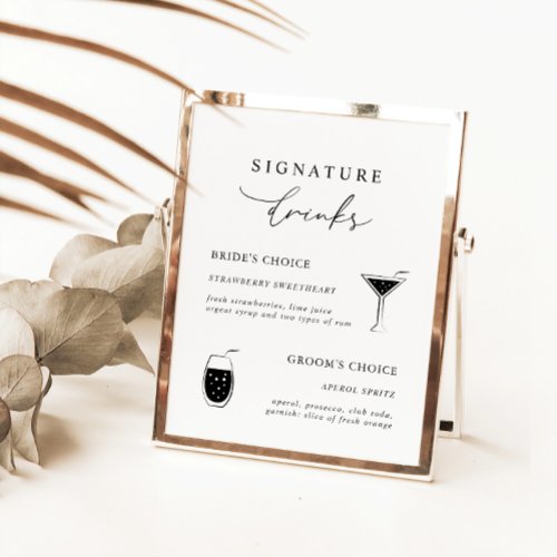 White Modern Calligraphy Signature Drinks Sign