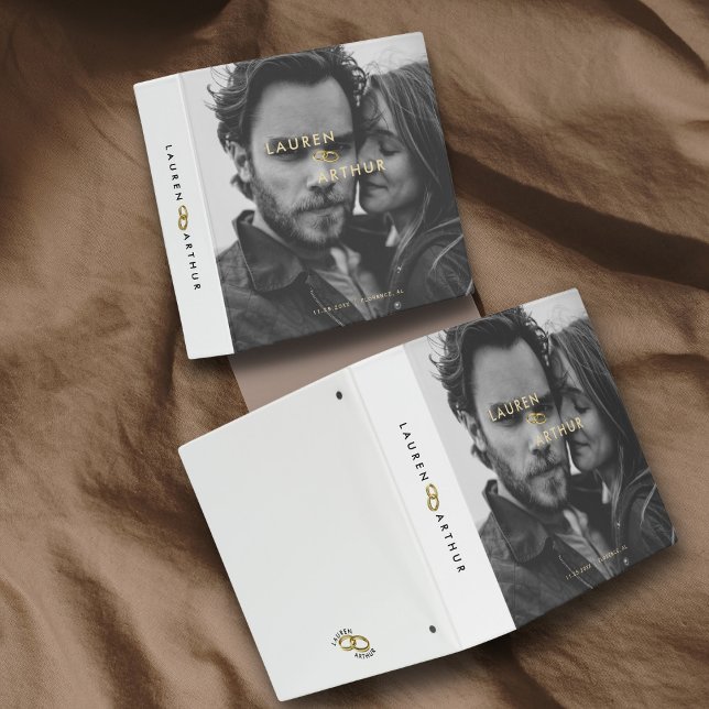 White Modern Chic Minimal Photo Wedding Albums  3 Ring Binder (Creator Uploaded)