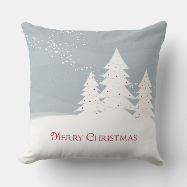 White Modern Christmas Trees Merry Christmas Throw Pillow (Front)