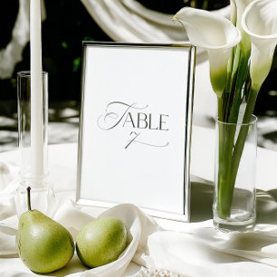 White Modern Classic Calligraphy Table Number