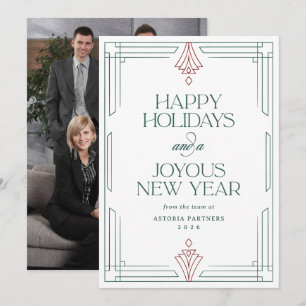 White Modern Deco Elegant Corporate Happy Holidays Holiday Card