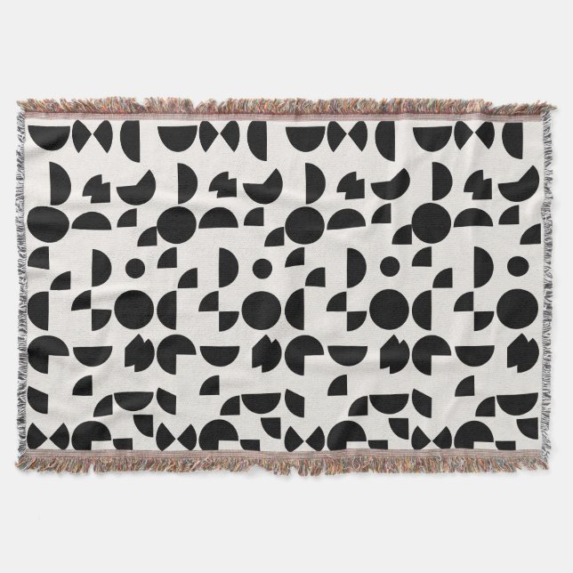 White Modern Elegant Geometric Tribal Throw Blanket (Front)