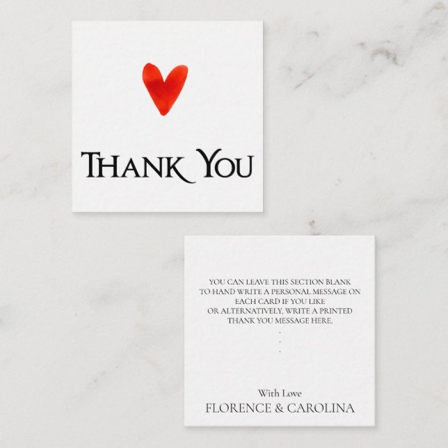 White Modern Elegant Personal Note Heart Thank You (Front/Back)