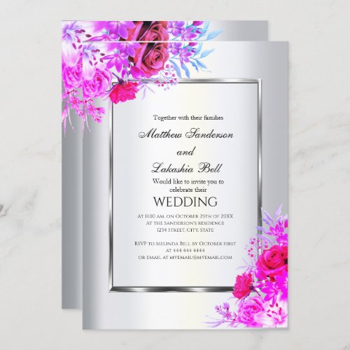 White Modern Elegant Weddin Roses floral Invitation