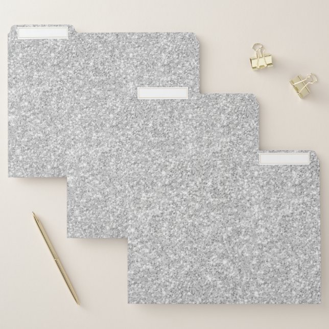 White Modern Faux Glitter Print File Folder (Set)