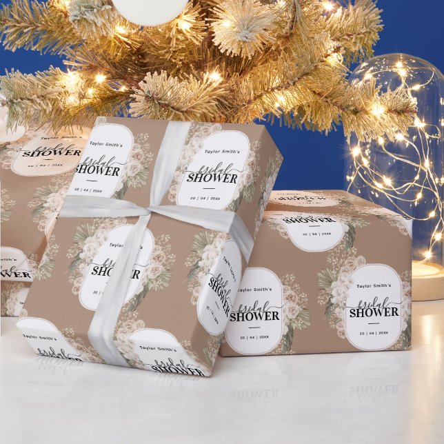 White Modern Floral Bridal Shower Personalized Wrapping Paper (Holidays)