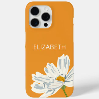 White Modern Flower Personalize Name iPhone 15 Pro Max Case