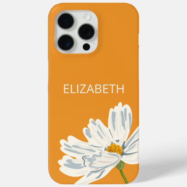 White Modern Flower Personalize Name  Case-Mate iPhone Case (Back)