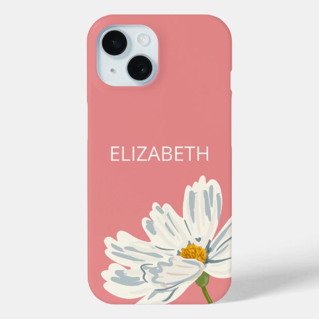 White Modern Flower Personalize Name  Case-Mate iPhone Case (Back)