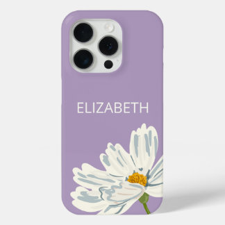 White Modern Flower Personalize Name iPhone 15 Pro Case