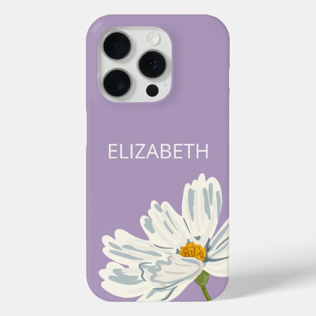 White Modern Flower Personalize Name  Case-Mate iPhone Case (Back)