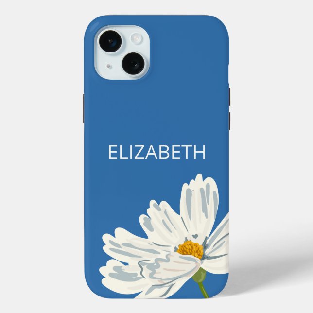 White Modern Flower Personalize Name  Case-Mate iPhone Case (Back)
