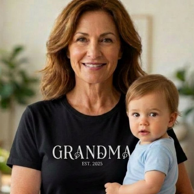 White Modern Fun Font Established Grandma  T-Shirt (Creator Uploaded)