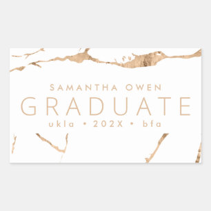 White Modern Gold Foil Marble University Grad Anno Rectangular Sticker