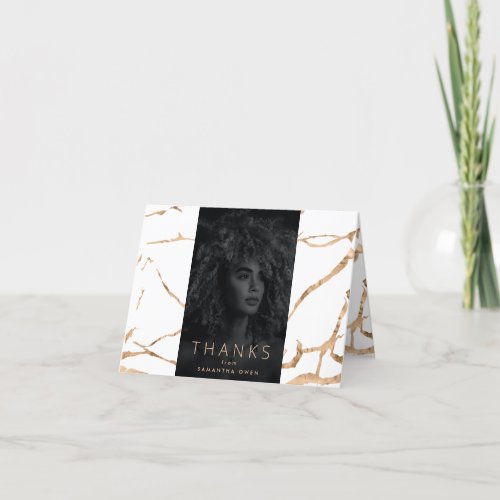 White Modern Gold Foil Marble University Grad Thank You Card