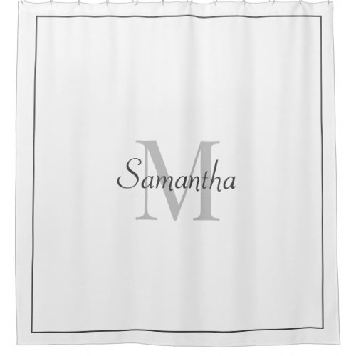 White Modern Gray Monogrammed Shower Curtain