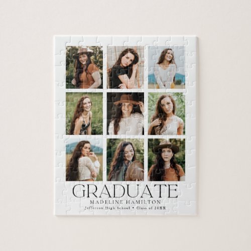 White Modern Grid 9 Photo Collage Graduation Jigsaw Puzzle