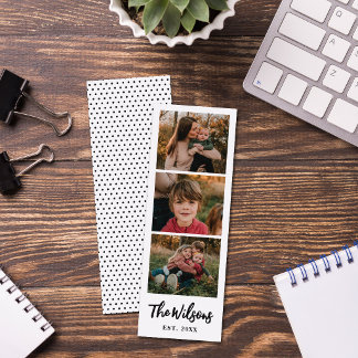 White Modern Hand-Lettered Script 3-Photo Bookmark