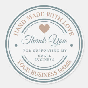 White modern handmade with love thank you classic round sticker