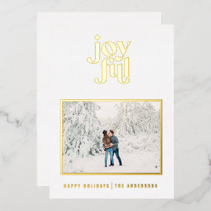 white modern joyful 1 photo foil holiday card